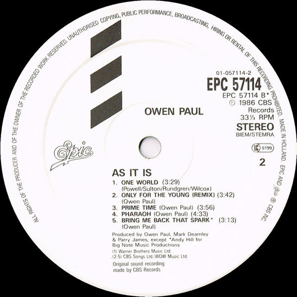 Owen Paul : As It Is ... (LP, Album)