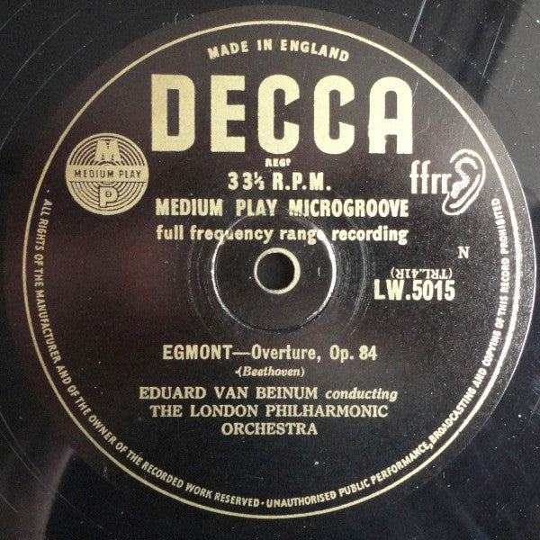 Ludwig van Beethoven - Eduard van Beinum Conducting London Philharmonic Orchestra : "Coriolan"–Overture Opus 62 / "Egmont"–Overture Opus 84 (10")