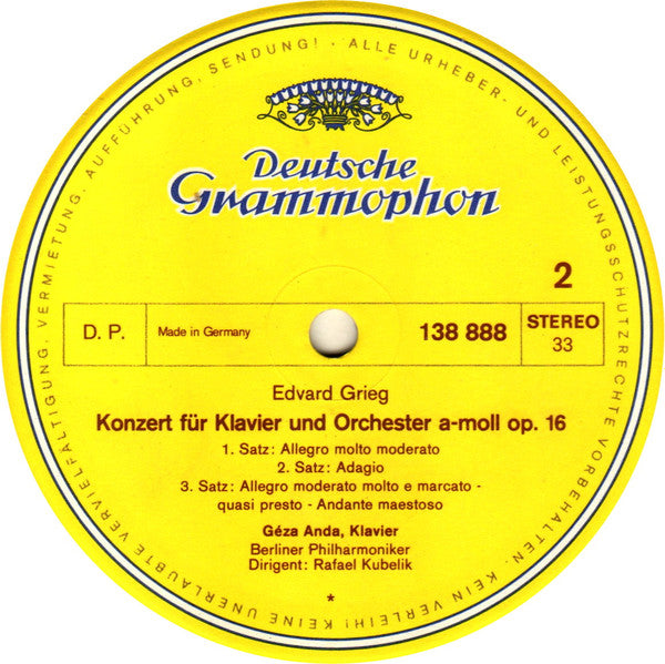 Robert Schumann / Edvard Grieg - Géza Anda, Rafael Kubelik, Berliner Philharmoniker : Klavierkonzerte In A-moll · Piano Concertos In A Minor (LP, Album, RE)