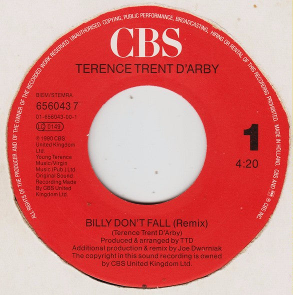 Terence Trent D'Arby : Billy Don't Fall (7")