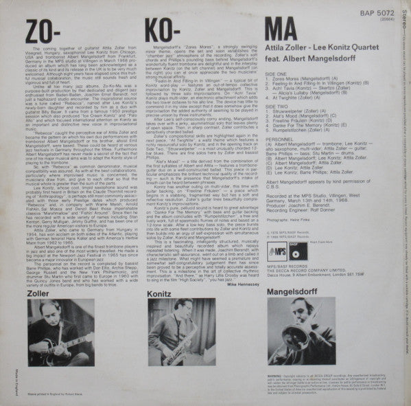 Attila Zoller / Lee Konitz / Albert Mangelsdorff : Zo-Ko-Ma (LP, Album)
