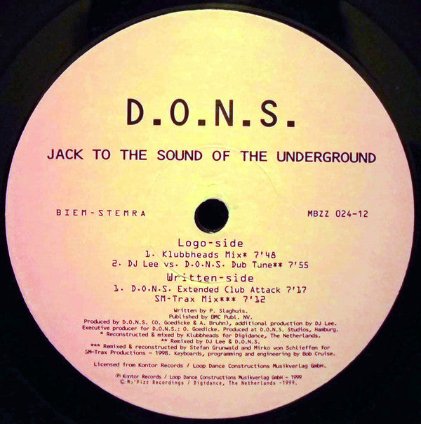 D.O.N.S. : Jack To The Sound Of The Underground (12")