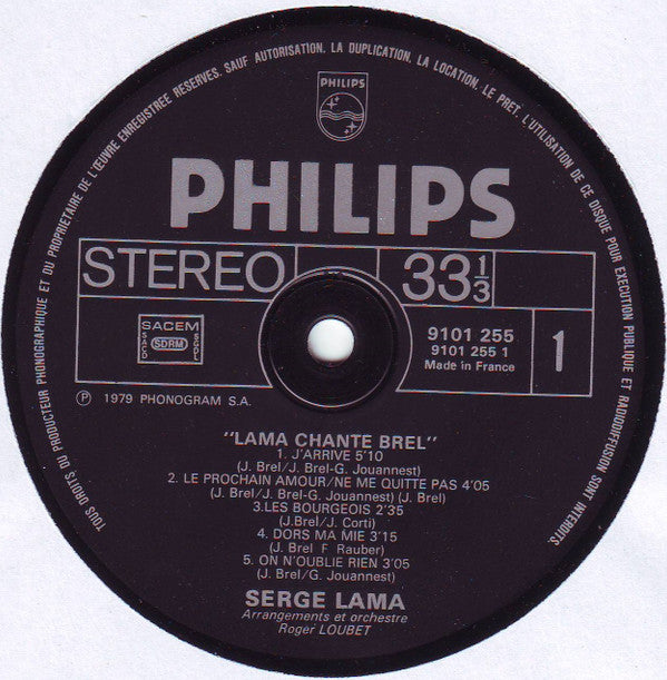 Serge Lama : Lama Chante Brel (LP, Album, Gat)
