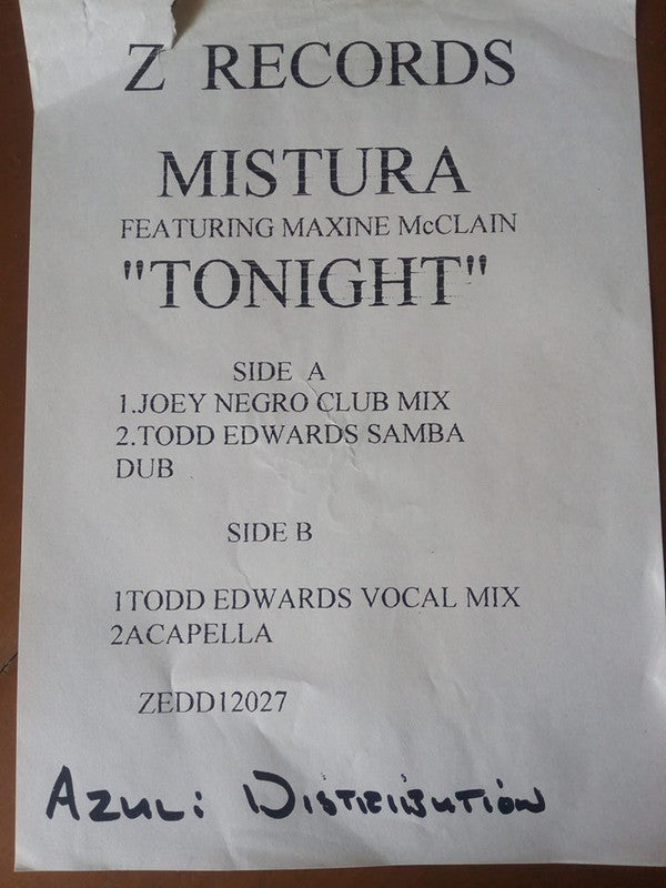 Mistura Feat. Maxine McClain : Tonight (12", W/Lbl)