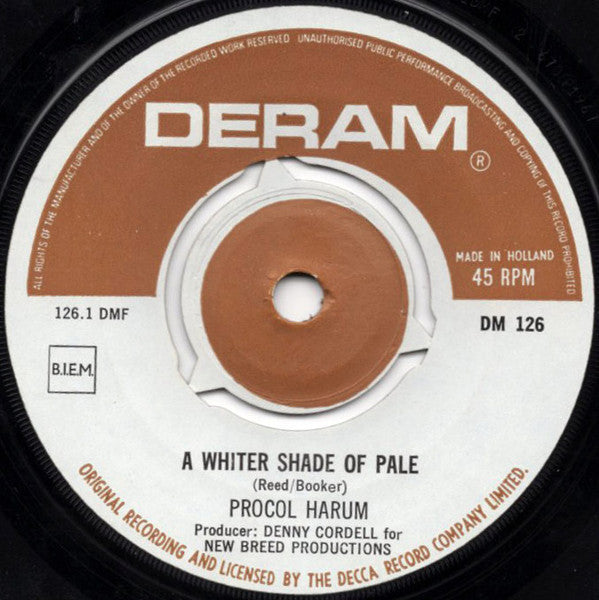 Procol Harum : A Whiter Shade Of Pale / Lime Street Blues (7", Single, Bro)