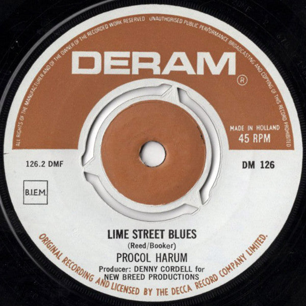 Procol Harum : A Whiter Shade Of Pale / Lime Street Blues (7", Single, Bro)