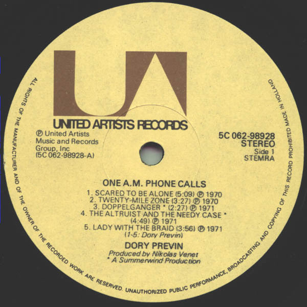 Dory Previn : One A.M. Phonecalls (LP, Comp)