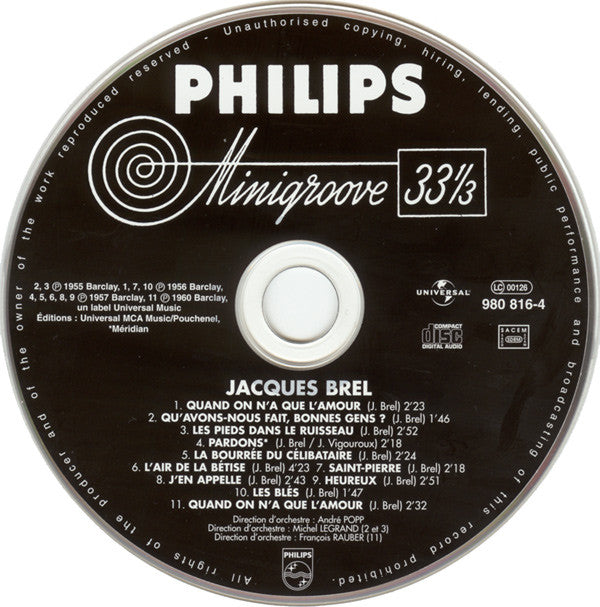 Jacques Brel : Quand On N'A Que L'Amour - Avec Les Orchestres  André Popp Et Michel Legrand (CD, RE, RM)