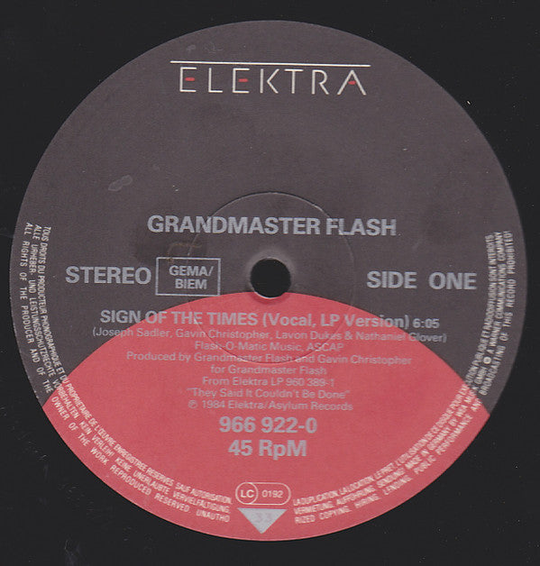 Grandmaster Flash : Sign Of The Times (12")