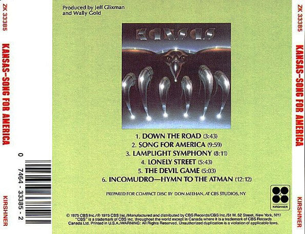 Kansas (2) : Song For America (CD, Album, RE, RP, 4th)