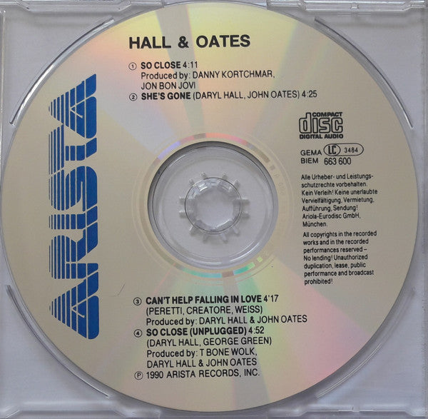 Daryl Hall & John Oates : So Close (CD, Single)