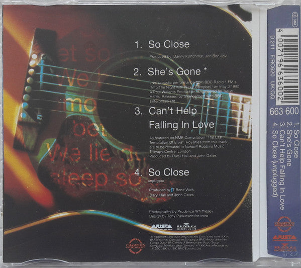 Daryl Hall & John Oates : So Close (CD, Single)