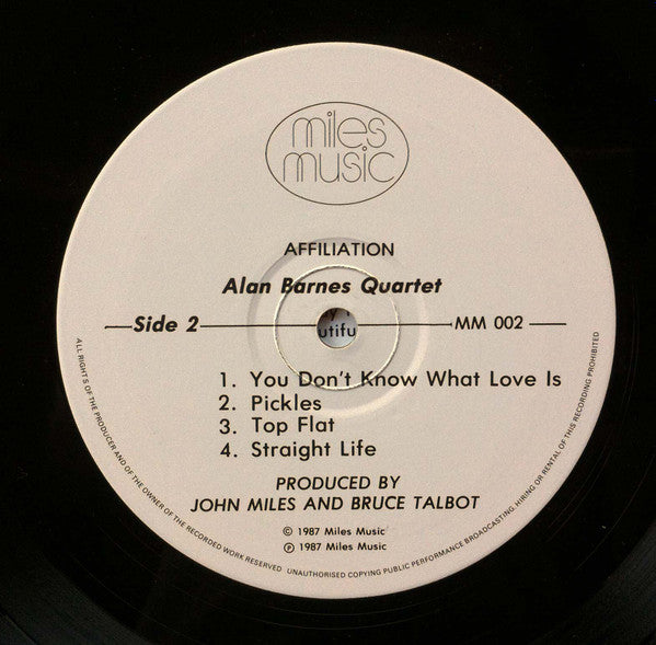 Alan Barnes Quartet : Affiliation (LP, Album)