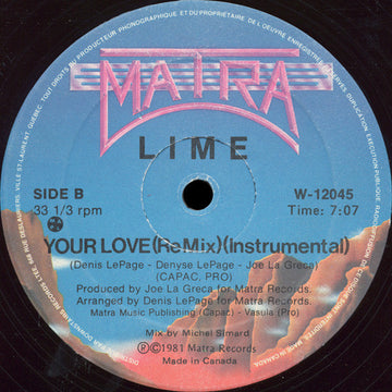 Lime (2) : Your Love (Re Mix) (12")