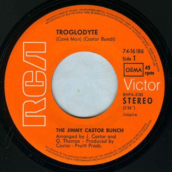 The Jimmy Castor Bunch : Troglodyte (Cave Man) (7", Single)