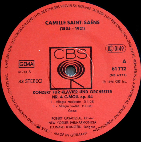 Camille Saint-Saëns / Gabriel Fauré, Robert Casadesus, New York Philharmonic, Leonard Bernstein : Klavierkonzert Nr. 4 / Ballade Op. 19 / Préludes, Des-Sur, G- Moll, D-Moll (LP, Comp)