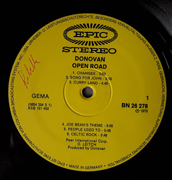 Donovan : Open Road (LP, Album, Gat)