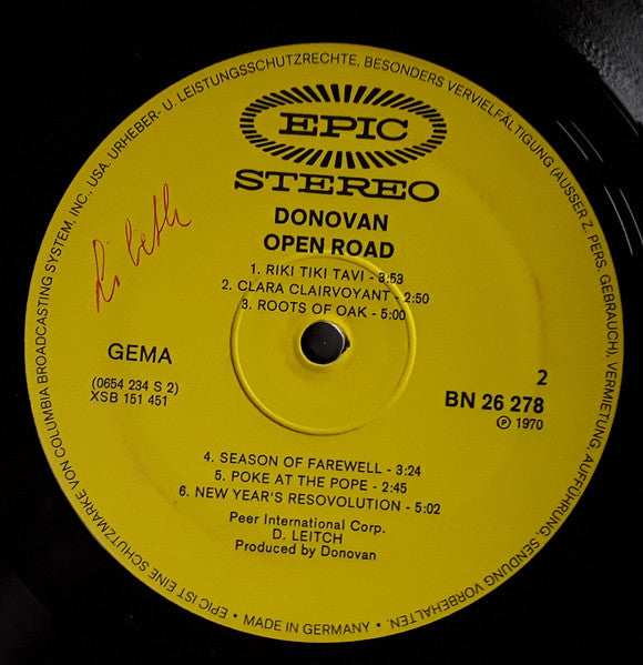 Donovan : Open Road (LP, Album, Gat)