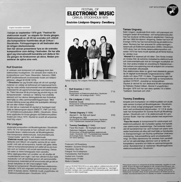 Rolf Enström · Pär Lindgren · Tamas Ungvary · Tommy Zwedberg : Festival Of Electronic Music - Cirkus, Stockholm 1979 (LP, Album)