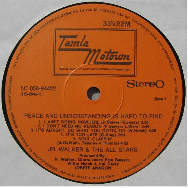 Junior Walker & The All Stars : Peace & Understanding Is Hard To Find (LP, Album)