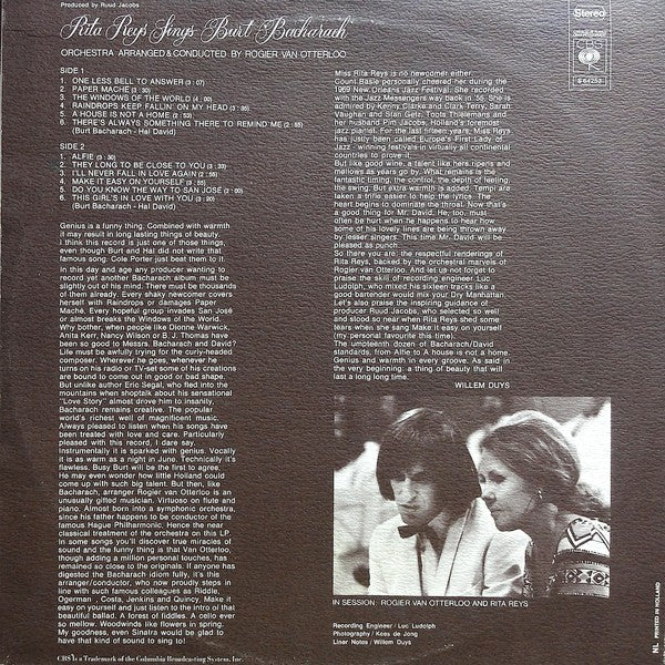 Rita Reys : Sings Burt Bacharach (LP, Album, Tex)