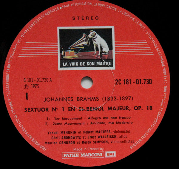 Johannes Brahms, Ensemble Yehudi Menuhin : Les 2 Sextuors (2xLP, Album, Gat)