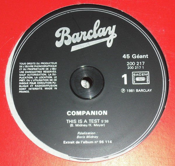 Companion (2) : This Is A Test (12")