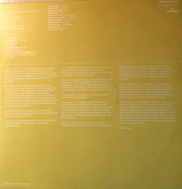 Buddy Rich And Max Roach : Rich Versus Roach (LP, Album, RE)