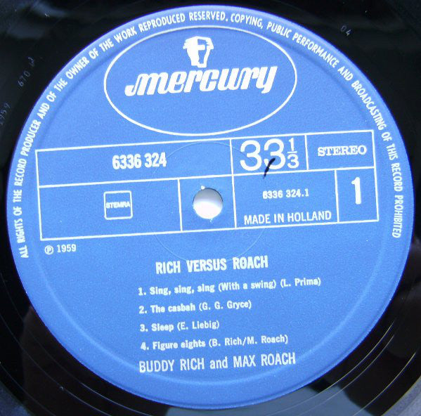 Buddy Rich And Max Roach : Rich Versus Roach (LP, Album, RE)