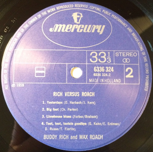 Buddy Rich And Max Roach : Rich Versus Roach (LP, Album, RE)