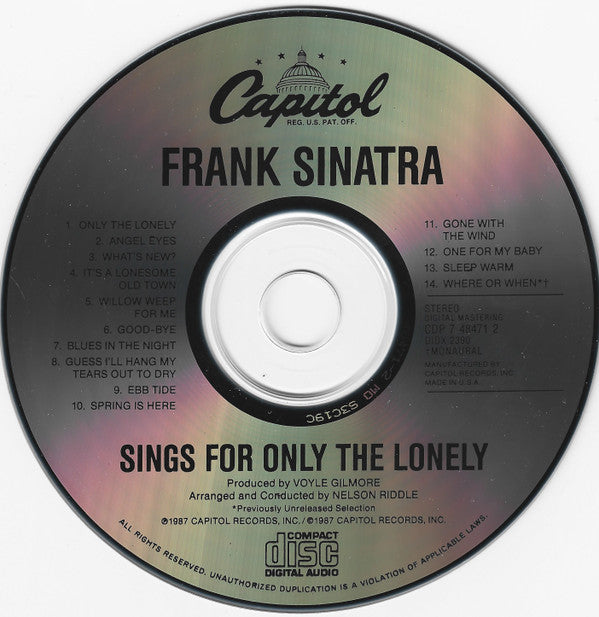 Frank Sinatra : Frank Sinatra Sings For Only The Lonely (CD, Album, RE, RM)