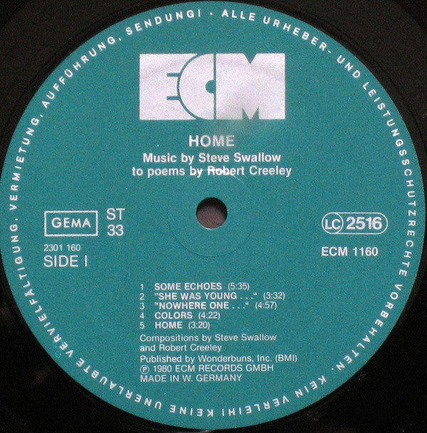 Steve Swallow : Home · Music By Steve Swallow To Poems By Robert Creeley (LP, Album)
