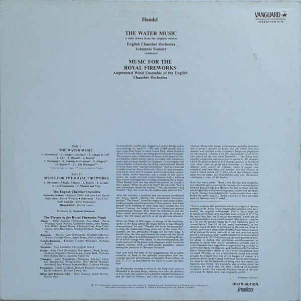 Handel*, Johannes Somary, English Chamber Orchestra : The Water Music / Royal Fireworks Music (LP)