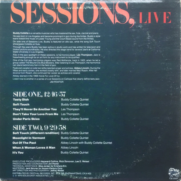 Buddy Collette, Abbey Lincoln And Les Thompson (3) : Sessions, Live (LP)