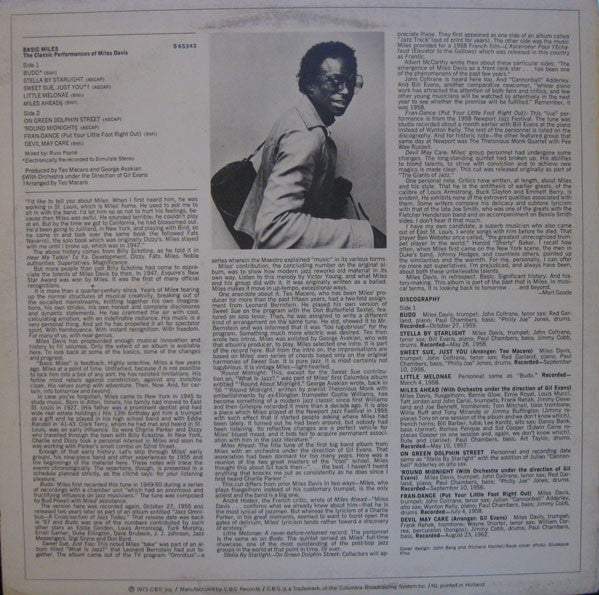 Miles Davis : Basic Miles - The Classic Performances Of Miles Davis (LP, Comp)