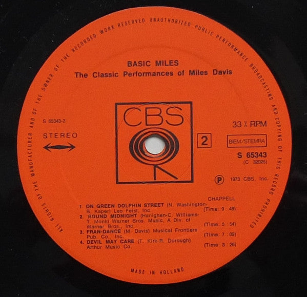 Miles Davis : Basic Miles - The Classic Performances Of Miles Davis (LP, Comp)