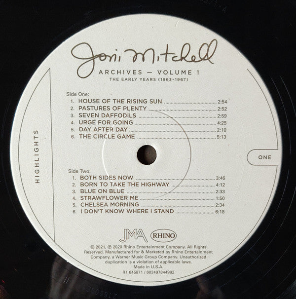 Joni Mitchell : Archives – Volume 1: The Early Years (1963-1967): Highlights (LP, RSD, Comp, Ltd, 180)