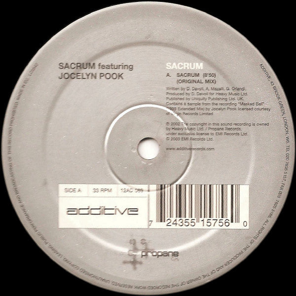 Sacrum Featuring Jocelyn Pook : Sacrum (12")