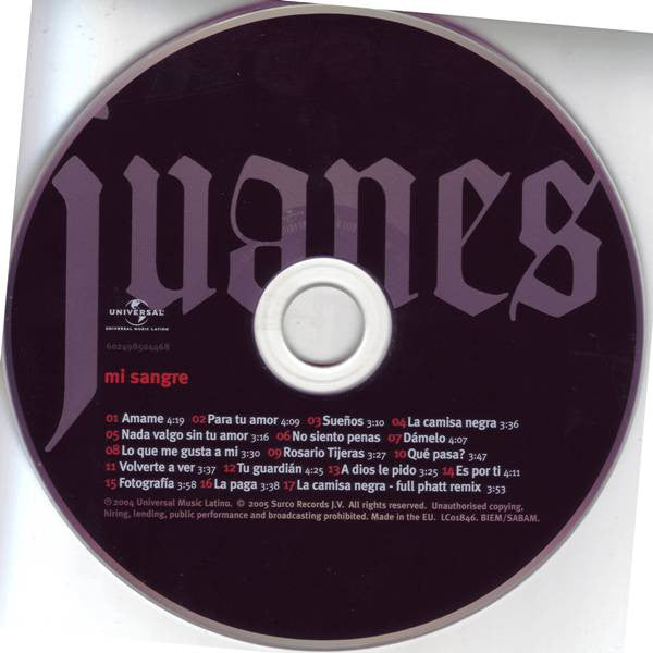 Juanes : Mi Sangre (CD, Album)