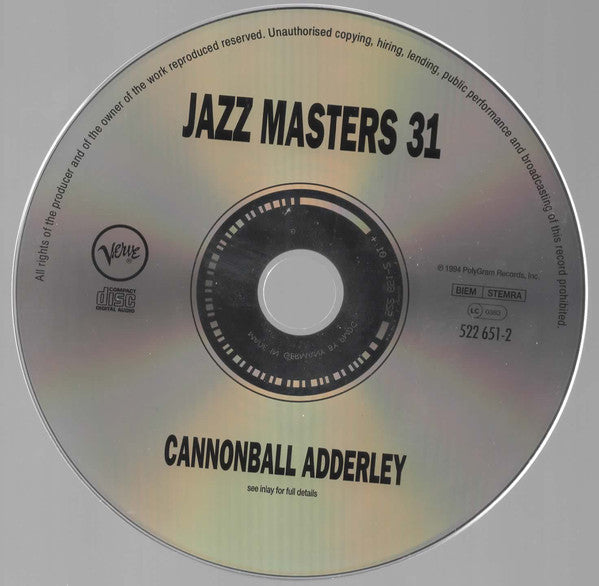 Cannonball Adderley : Verve Jazz Masters 31 (CD, Comp)