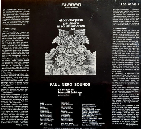 The Paul Nero Sounds : El Condor Pasa (Paul Nero In South-America) (LP, Album)