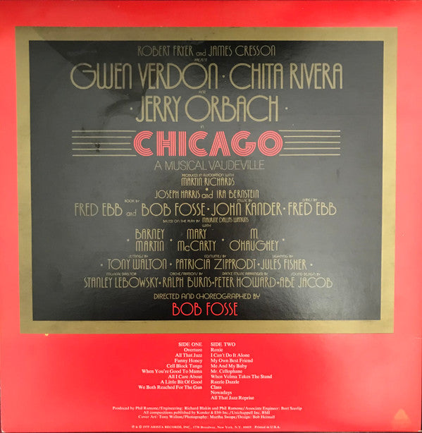 "Chicago" Original Broadway Cast, Gwen Verdon, Chita Rivera, Jerry Orbach : Chicago (A Musical Vaudeville) (LP, Album, PRC)