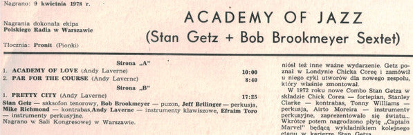 Stan Getz + Bob Brookmeyer Sextet : Academy Of Jazz (Stan Getz + Bob Brookmeyer Sextet) (LP, Album)