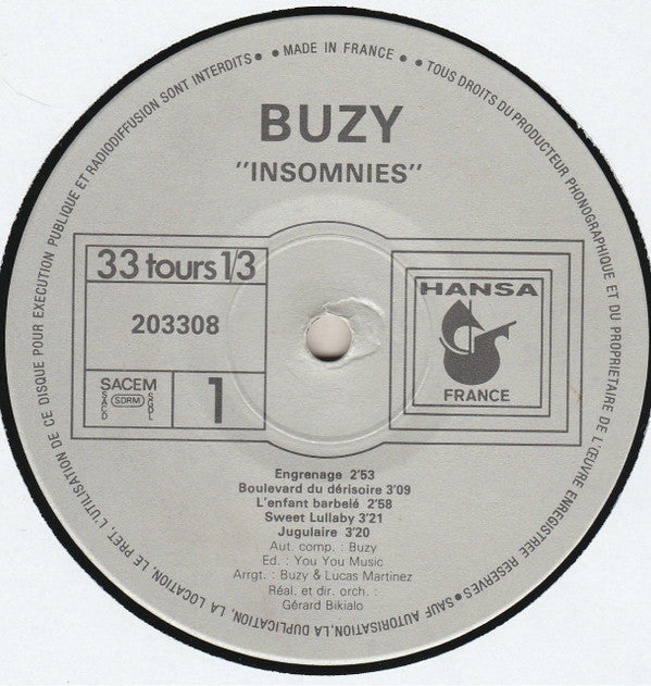 Buzy : Insomnies (LP, Album)