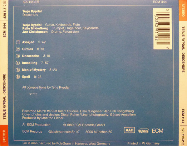 Terje Rypdal : Descendre (CD, Album, RE)