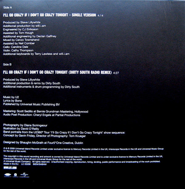 U2 : I'll Go Crazy If I Don't Go Crazy Tonight (7", Single)