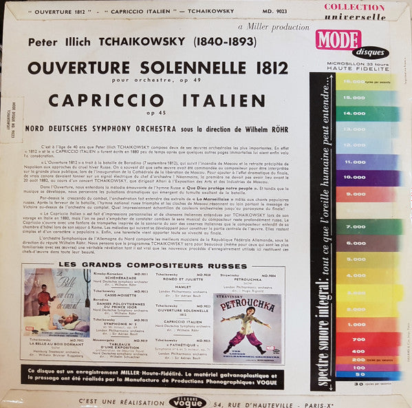 Pyotr Ilyich Tchaikovsky - Das Norddeutsche Symphonieorchester Direction : Wilhelm Rohr : Ouverture Solennelle 1812 - Capriccio Italien (LP)
