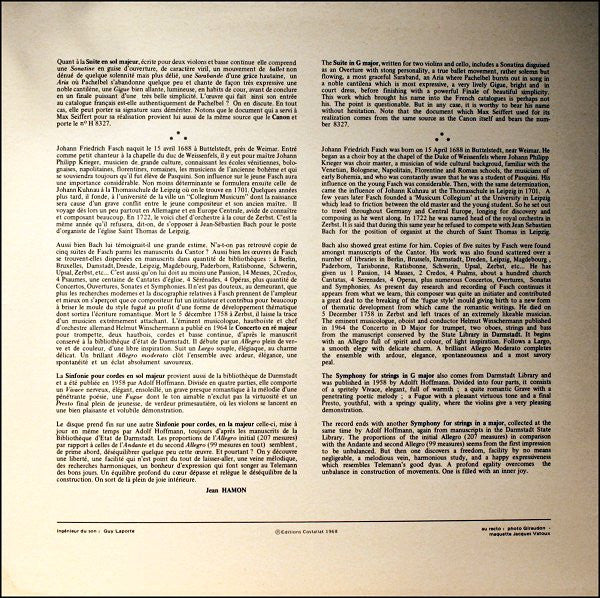 Johann Pachelbel / Johann Friedrich Fasch - Maurice André, Orchestre De Chambre Jean-François Paillard : Le Canon De Pachelbel & Deux Suites Pour Cordes / Le Concerto Pour Trompette De Fasch & Deux Symphonies (LP, RE)