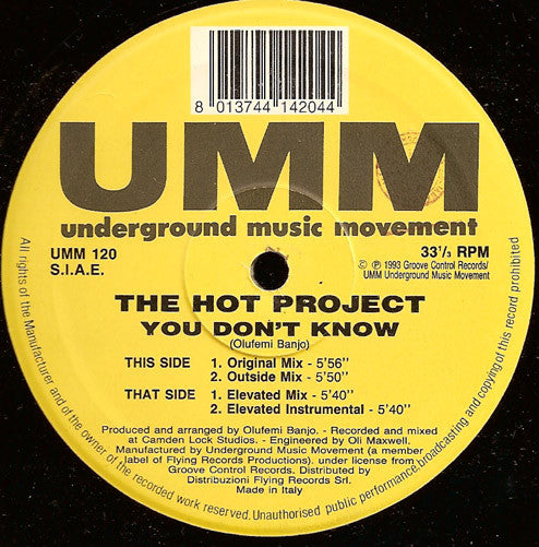The Hot Project : You Don't Know (12")
