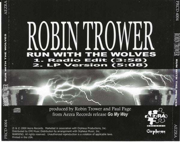 Robin Trower : Run With The Wolves (CD, Single, Promo)